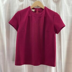 Vintage Wool Mock Neck Zipper Top Raspberry Short Sleeve Made in Belgium Small